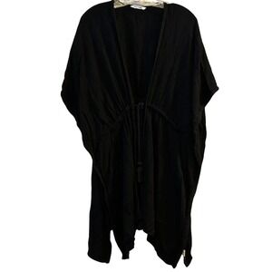 Blue Island Black Rayon‎ Kimono Cover Up Tassel Drawstring Kaftan Top